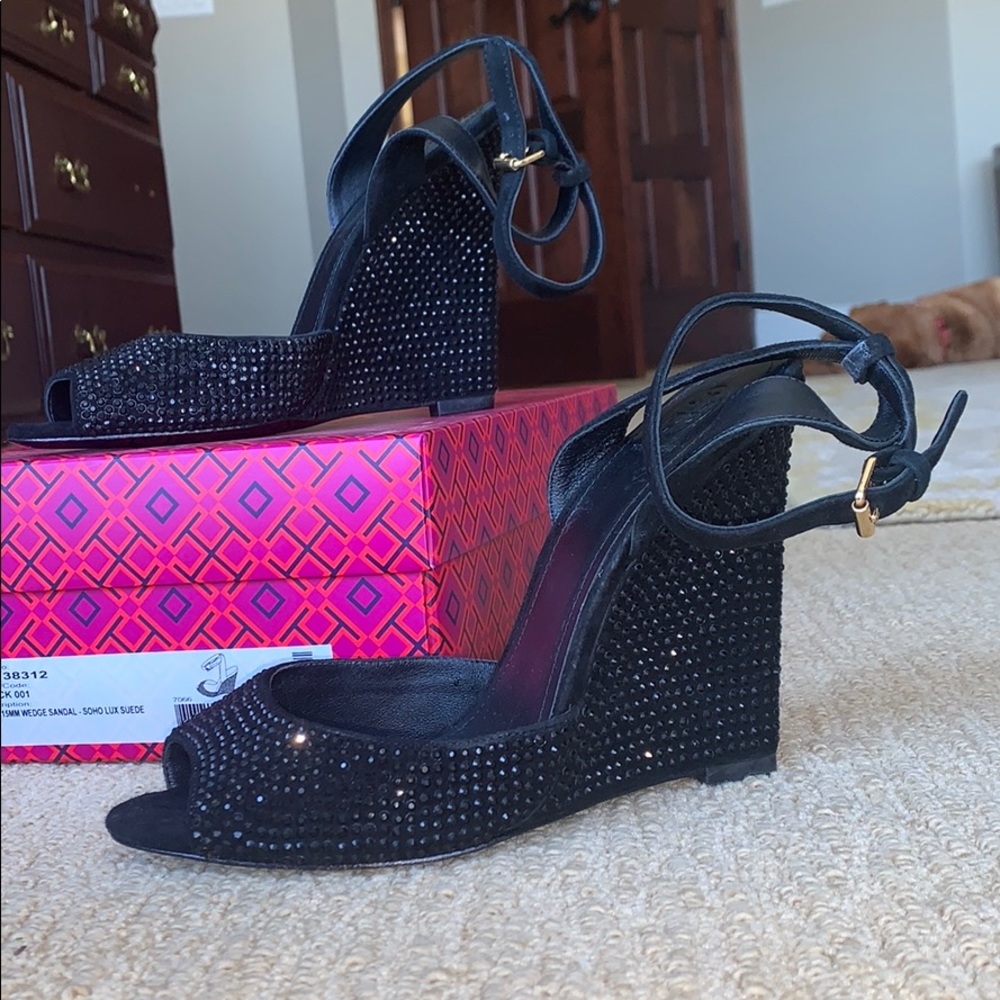 Black Soho Lux Suede Wedge with Stones